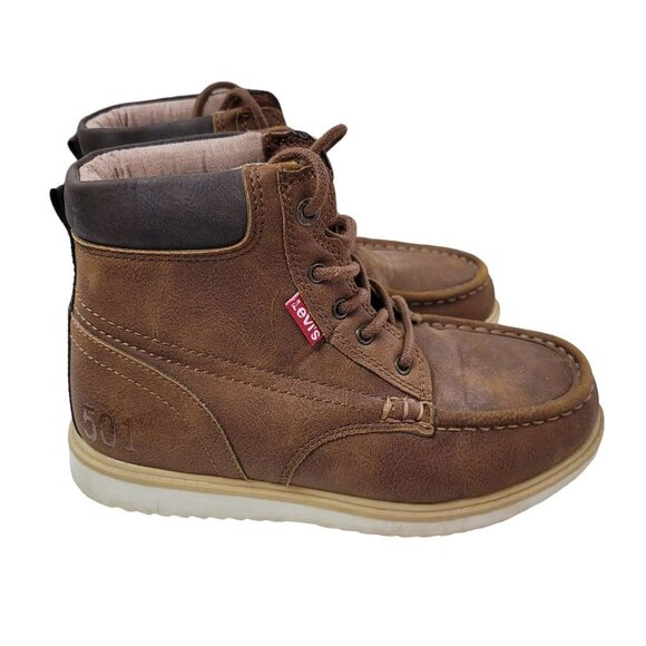 Levis Kids Brown Faux Leather High-Top Boots US 2 EUR 34 UK 1.5 With Synthetic U - Picture 2 of 11